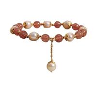 Braccialetto di perle d'acqua dolce naturali, braccialetti di perline di cristallo opale, gioielli for feste di compleanno(Pink-a)