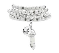 Braccialetto di perle Mala naturali 108, collana di consapevolezza con ciondolo Yoga Buddha Zen e ciondolo prisma esagonale in quarzo Reiki (Howlite)