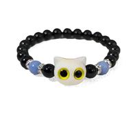Braccialetto di perline a forma di gatto carino for donne e uomini, gioielli dell'amicizia, braccialetto luminoso in agata fosforescente, fatto a mano e intrecciato(White)