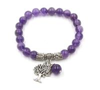 Braccialetto di perline di colore puro da 9 mm con ciondolo in pietra di cristallo - Gioielli con pietre preziose fatti a mano(Amethyst)