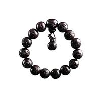 Braccialetto di perline di legno fulmini colpito giuggiola in legno nero perla incisa con parole sanscrite Mala preghiera Feng Shui fortunato per donne uomini, O_13mm, Legno, Senza pietre preziose