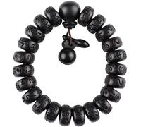 Braccialetto di perline di legno fulmini colpito giuggiola in legno nero perla incisa con parole sanscrite Mala preghiera Feng Shui fortunato per donne uomini, B_15mm, Legno, Senza pietre preziose
