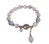 Braccialetto Di perline elasticizzato In Pietra Naturale per Donne e Ragazze, Braccialetto Di perline Fatto A Mano In Pietra Opale Bianca Da 8 mm con Ciondolo A Forma Di Stella Lunare, Gioielli Da Fe
