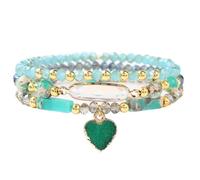 Braccialetto di Perline Fatto a Mano in Pietra Naturale da Donna, 3 Pezzi, Braccialetto Elastico in Pietra di Cristallo Shoushan Verde Chiaro con Ciondolo a Forma di Cuore, Regalo per Amante e Miglio