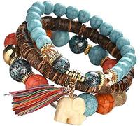 Braccialetto di perline in legno con nappa elefante multistrato elastico braccialetto impilabile meditazione tibetana mala perline di preghiera legno naturale tibetano per le donne Handy and professio