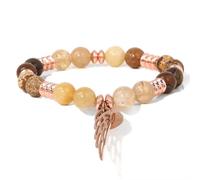 Braccialetto di Perline in Pietra Naturale Fatto a Mano, Bracciale Elastico Regolabile in Agata Gialla da 8mm con Ciondolo a Forma di Cuore con Ali D'Angelo, Braccialetto Alla Moda per Feste, per Don