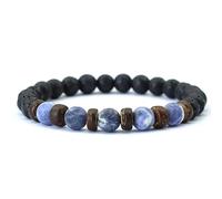 Braccialetto di Perline in Pietra Naturale Fatto a Mano per Uomo, Regolabile, Elastico, in Pietra di Sodalite Vulcanica Blu Nera da 8mm, per Compleanno, San Valentino, Elegante e Semplice, da 8mm