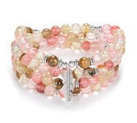 Braccialetto di perline Yoga ispiratore 108 Collana di pietra Mala con delicato ciondolo piuma portafortuna (Tormalina rosa anguria (Pink Watermelon Tourmaline))