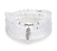 Braccialetto di perline Yoga ispiratore 108 Collana di pietra Mala con delicato ciondolo piuma portafortuna (White Jade Agate (Agata Giada Bianca))
