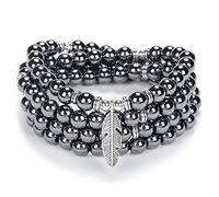 Braccialetto di perline Yoga ispiratore 108 Collana di pietra Mala con delicato ciondolo piuma portafortuna (Ematite (Hematite))