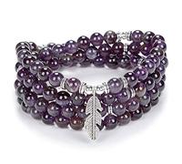 Braccialetto di perline Yoga ispiratore 108 Collana di pietra Mala con delicato ciondolo piuma portafortuna (Ametista viola (Purple Amethyst))
