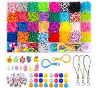 Braccialetto elastico, 2700 pezzi in gomma colorata per Loom Bands con pendenti, bracciale elastico per bambini, kit perline, regalo di Natale compleanno per ragazza ragazzo bambini
