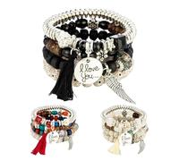 Braccialetto elastico con nappe bohémien, multicolori, braccialetti bohémien a strati | gioielli per donne e uomini | braccialetto etnico fatto a mano, one size, Zinco, Nessuna pietra preziosa