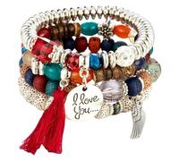 Braccialetto elastico con nappe bohémien, multicolori, braccialetti bohémien a strati | gioielli per donne e uomini | braccialetto etnico fatto a mano, one size, Zinco, Nessuna pietra preziosa