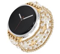 Braccialetto elastico con perline compatibile con Samsung Galaxy Watch 8 40 mm/44 mm, Galaxy Watch 8 Classic 46 mm, cinturino elasticizzato con perle da donna (croce/oro, L 6,4-7,5 pollici)