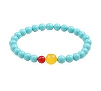 Braccialetto elastico con perline da donna, perline rotonde blu turchese con accento giallo e rosso, regalo per tutti i giorni, One Size, Agar, Non pietra preziosa