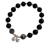 Braccialetto elastico con pietra curativa, ossidiana nera con ciondoli a campana in argento Sterling, circonferenza 16 cm, bracciale in cristallo di ossidiana nera naturale