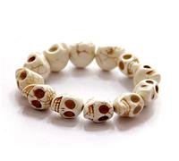 Braccialetto elastico con teschio di Halloween, stile gotico, punk, hip hop, con ciondolo a forma di testa di osso, braccialetto tibetano per preghiera mala per uomini e donne, Adjustable, Turchese