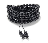 Braccialetto elastico da polso Mala con 108 perline di preghiera Mala curative (Agata Nera (Black Agate))