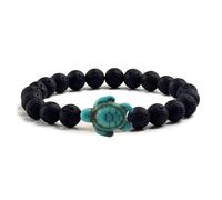 Braccialetto Elastico Fatto a Mano con Perline in Pietra Naturale, Braccialetti Regolabili in Lava Nera da 8mm con Ciondolo a Forma di Tartaruga Marina, Braccialetto Estivo da Spiaggia per Uomo e Don