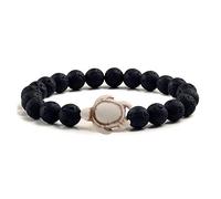 Braccialetto Elastico Fatto a Mano con Perline in Pietra Naturale, Braccialetti Regolabili in Lava Nera da 8mm con Ciondolo a Forma di Tartaruga Marina, Braccialetto Estivo da Spiaggia per Uomo e Don