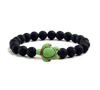 Braccialetto Elastico Fatto a Mano con Perline in Pietra Naturale, Braccialetti Regolabili in Lava Nera da 8mm con Ciondolo a Forma di Tartaruga Marina, Braccialetto Estivo da Spiaggia per Uomo e Don
