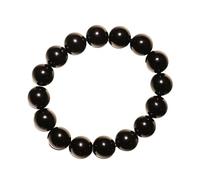 Braccialetto elastico fatto a mano in ossidiana nera naturale, gioiello con perline per alleviare l'ansia e buona fortuna, 14mm, Pietra, Non pietra preziosa