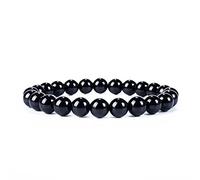 Braccialetto elastico in tormalina nera naturale, perline rotonde da 8 mm, 17,8 cm