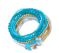 Braccialetto elastico regolabile con perle e farfalle e fiori, regolabile, フリーサイズ