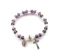 Braccialetto elastico rosario con crocifisso di Gesù braccialetto di perline ornamento perline braccialetto religioso regali religiosi, Misura , Zinco