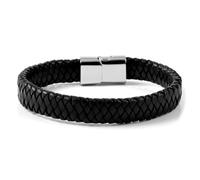 Braccialetto Elegante Uomo Autentico Pelle Treccia E Fibbia Acciaio Jerico 22CM