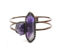 Braccialetto esagonale con colonna di cristallo amorfo - Gioielli da mano in stile etnico retrò for un'affermazione di moda unica(Amethyst)