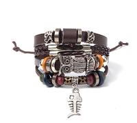 Braccialetto fatto a mano in stile bohémien, stile hippie, con perline, multistrato, con piuma, unisex, alla moda, gioiello vintage