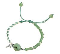 Braccialetto Feng Shui con cristalli - fibbia in giada verde con ciondolo in bambù e quarzo rosa, per meditazione e equilibrio dei chakra, per fortuna e prosperità