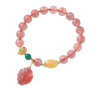 Braccialetto Feng Shui con quarzo fragola e nove code di volpe divino con cristalli, per amore, popolarità e fortuna, amuleto metafisico per l'energia positiva
