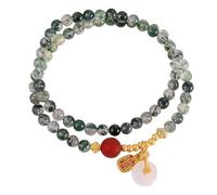 Braccialetto Feng Shui in agata verde, doppio strato, agata muschiata e corniola con ciondolo a moneta antica per fortuna e prosperità, One Size, Pietra, Non pietra preziosa