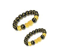 Braccialetto Feng Shui in ossidiana nera, braccialetto Feng Shui per uomo/donna con carattere Sagin Pixiu per protezione, può portare fortuna e prosperità, adatto per ogni occasione, unisex (D), One