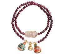 Braccialetto Feng Shui - Mascotte Granato Rosso Amuleto per Soldi, Fortuna e Prosperità, Double Layer, Pietra, Non pietra preziosa