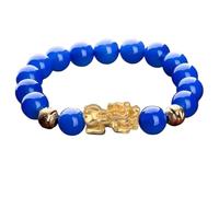 Braccialetto Feng Shui Pixiu ricchezza - rara agata blu reale corniola gemma quarzo perline per attrazione, creatività e fortuna talismano, 12mm, Pietra, Non pietra preziosa