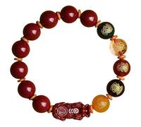Braccialetto Feng Shui Wealth - Viola Sand Cinabro Pixiu Charm per denaro prosperità - Cinque Dei della Ricchezza Cristallo Chakra Gemma Bracciale, 8mm, Pietra, Non pietra preziosa