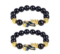 Braccialetto FengShui per ricchezza e felicità, Feng Shui in ossidiana nera, bracciale ricchezza Pixiu, perline buddha prosperità, bracciale per donne e uomini, Verstellbar, Perle, Agata