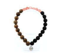 Braccialetto Fragola Quarzo Madagascar + Perle Onice Nero Opaco + Legno Fatto