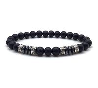 Braccialetto gembo gioiello fascino, braccialetti di perline opachi naturali perle di onice nero braccialetti 4 pendenti arrotondati argentati bracciale elastico bracciale cristallo gioielli di
