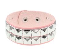 Braccialetto Gotico In Pelle con Borchie Da Uomo Largo In Pelle Unisex con Borchie In Argento Regolabile Braccialetti Punk Rock Gioielli per Halloween Regali Rosa (2 File)