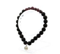 Braccialetto Granato Del Mozambico + Perle Onice Nero Opaco 8 Mm. Made IN
