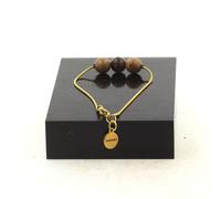 Braccialetto IN Acciaio Dorato Inossidabile 1 Perla Bronzite + Legno 8 Mm. Fra