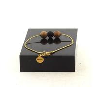 Braccialetto IN Acciaio Dorato Inossidabile 1 Perla Onice Nero Matt + Legno 8