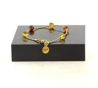 Braccialetto IN Acciaio Dorato Inossidabile 5 Perle Ambra Autentica Del Mare E