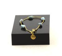 Braccialetto IN Acciaio Inossidabile Dorato 5 Perle Pietra Larimar Repubblica.