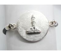 Braccialetto in Argento 925 e caucciù con la Lanterna di Genova - Bracciale Faro
